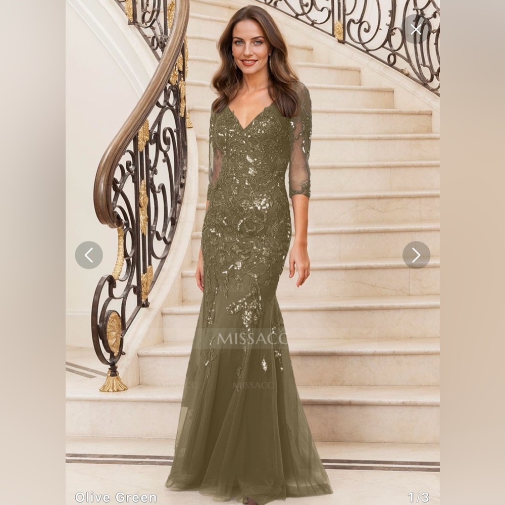 NWT Missacc formal gown Size 10 never worn. Bust 36 1/2 Waist 29 1/2 Olive Green